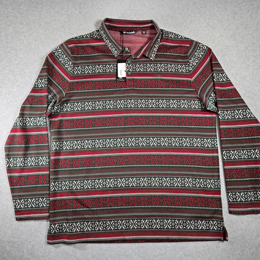 Travis Mathew Mens XXL LS Polo Shirt Red Green Fair Isle Holiday Christmas - Picture 4 of 11